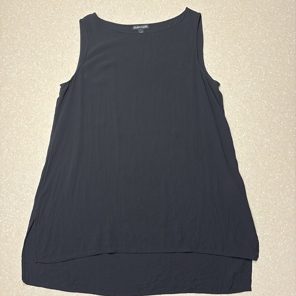 Eileen Fisher Black Silk Georgette Crepe Tunic Tank Top Size S / US 6-8 in Black - Picture 4 of 9